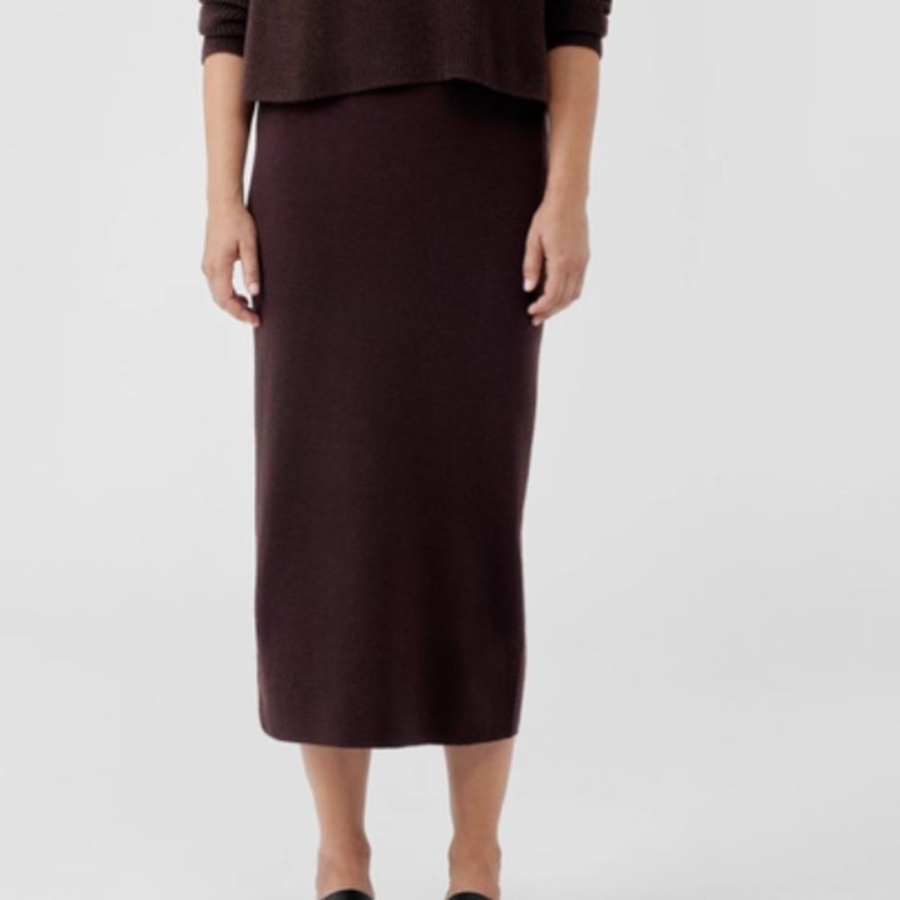 Eileen Fisher Black Ribbed Knit Midi Skirt PS